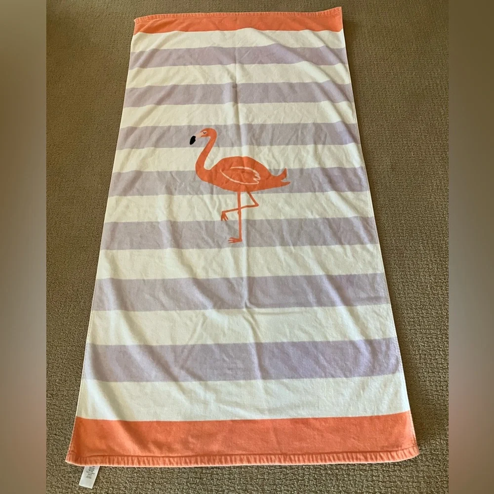 Pottery Barn Kids striped flamingo towel